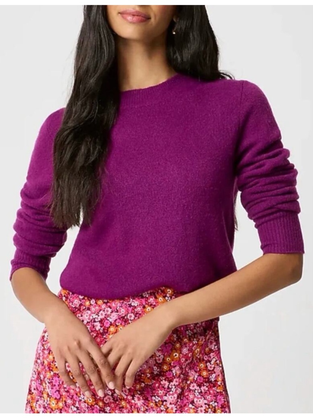 J Crew Factory Crewneck Sweater in Extrasoft Yarn Heather Royal Fuchsia L Large